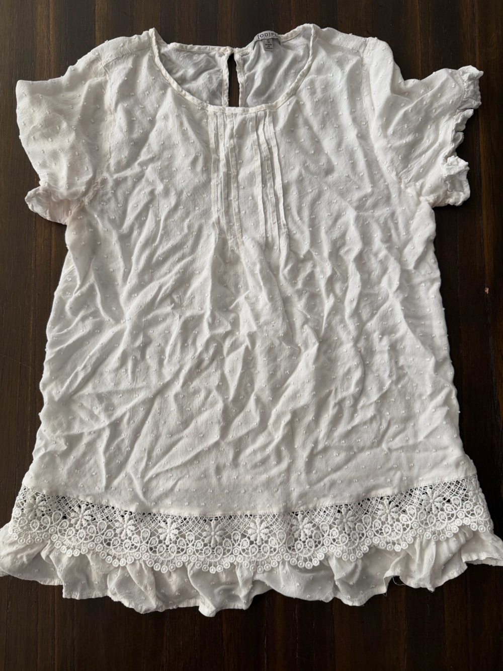 JODIFL White Swiss Dot Lace-Hem Cotton Blouse